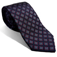 Navy Blue Floral Diamond Silk Jacquard Tie Handmade in England 