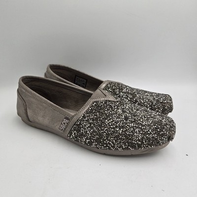 BOBS By Skechers Peace Love Slip On Gray Glitter Sparkle Flats Shoes Size 7