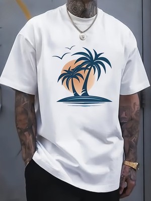 Men s Coconut Tree Graphic T-Shirt Tropical Beach Summer Vacation Tee