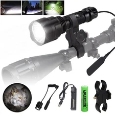 Tactical LED Flashlight Torch Rechargeable Rifle Night Light Hunting Scope Mount