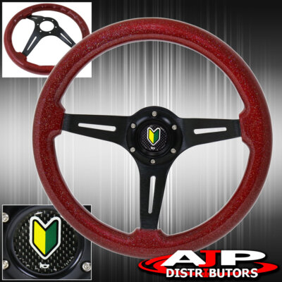 Deep Dish 345mm Steering Wheel Red Wood Black Center + Jdm Koreisha Horn Button