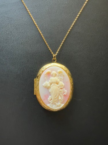 Cameo Pink Angel Locket Pendant Retro Gold-plated Photo Locket Necklace GIFT - Picture 5 of 8