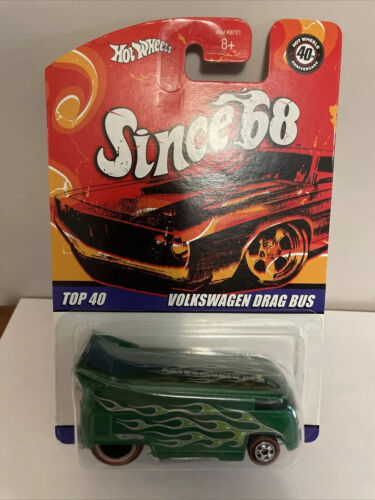 Hot Wheels Since 68 Top 40 Redline Volkswagen VW Drag Bus Green W Protector Rare