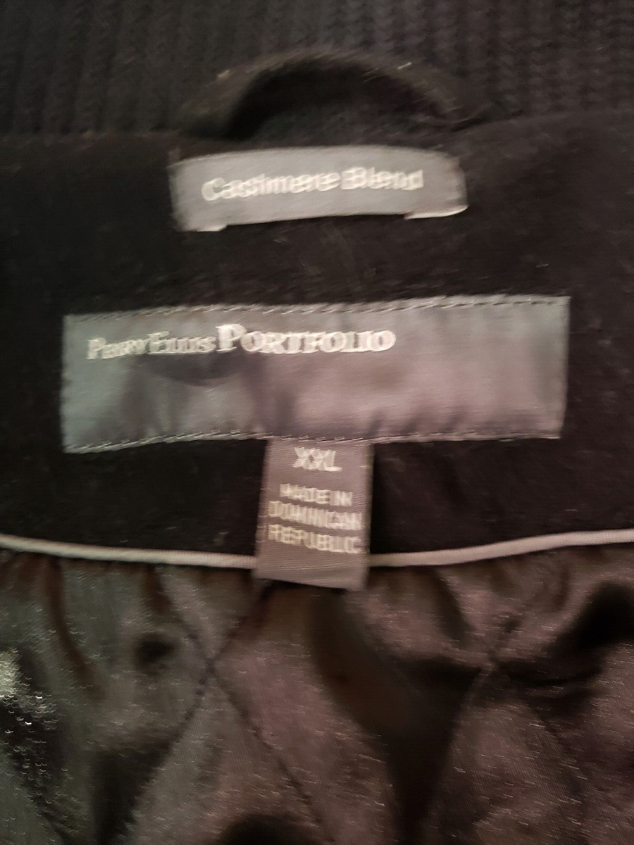 Perry Ellis Portfolio Men's Cashmere Wool Blend Coat Black Zip