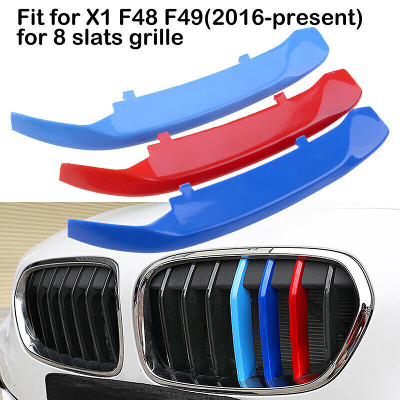 3Pcs M-Color 8 Slats Front Grill Grille Cover Clips Strips for BMW