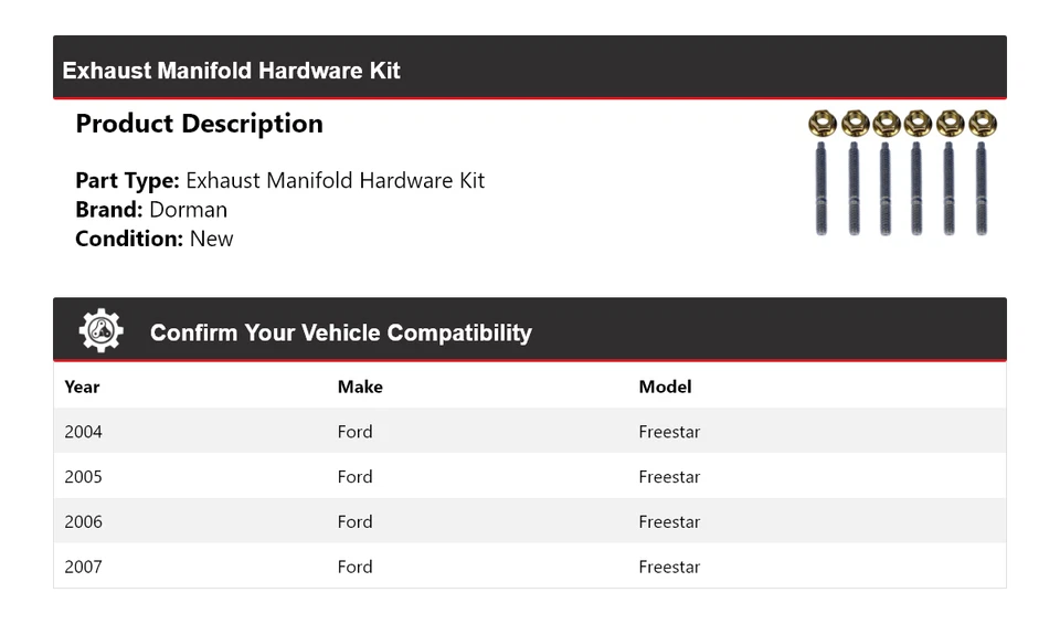 Kit de herrajes colector de escape para Ford Freestar Dorman 2004-2007 2005 2006 Foto 2 de 3