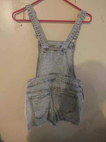 ADAM LEVINE distressed cut off denim blue jean overall shorts size small - Picture 3 of 4