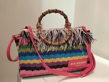 Borsa Rue Madam Paris Multicolor in paglia con tracolla in pelle fuxia