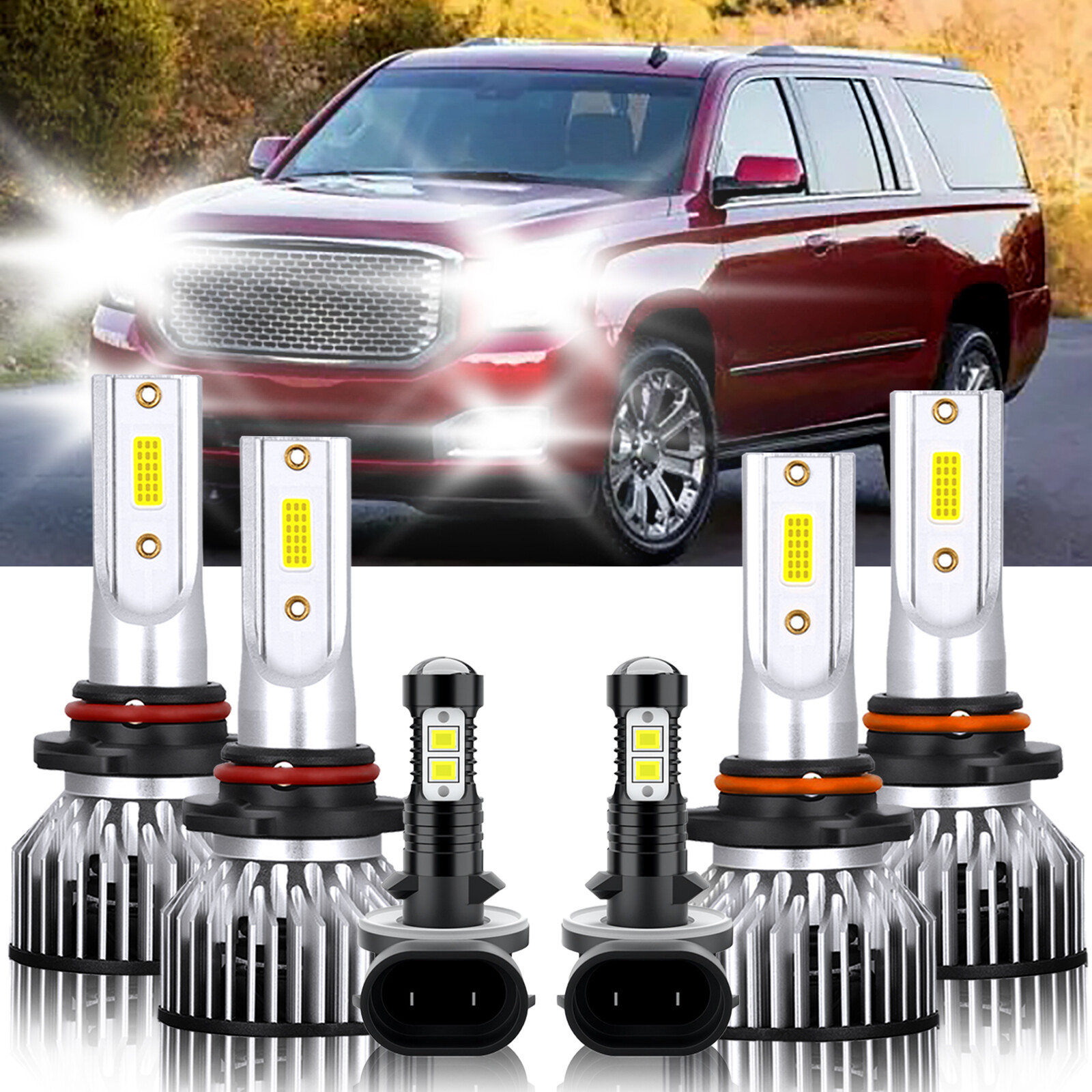 6Pcs LED Headlight Fog Light Bulbs Combo kit 6000K white For GMC Yukon 2000-2000