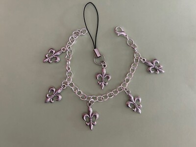 pretty silver tone fleur de lis charm bracelet adj silver tone chain new!