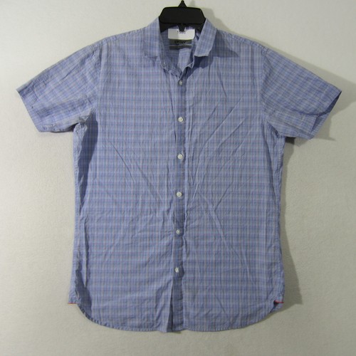 DKNY Shirt Mens Medium Blue Orange Purple Button Up Short Sleeve Casual 1586