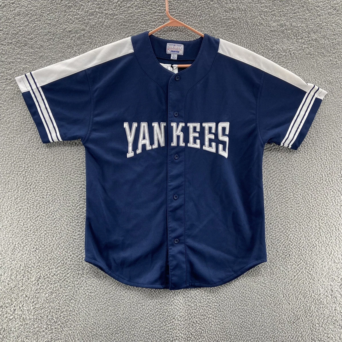 VINTAGE New York Yankees Jersey Men Large Blue Started Shirt