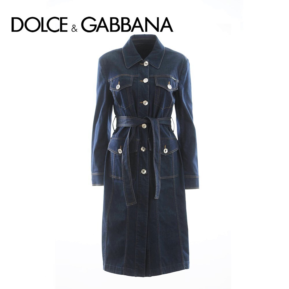 D&G Coat Trench Denim Belted 98% Cotton 2% Polyurethane From