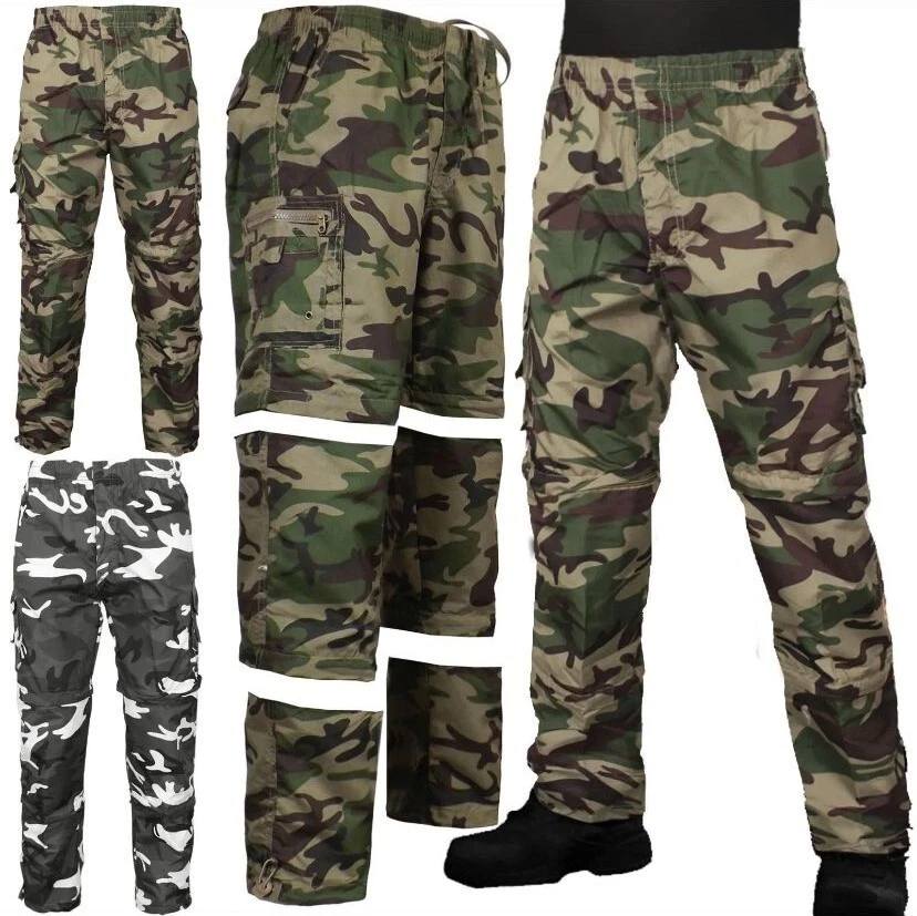 Mens Zip Off 3 IN 1 Camouflage Combat Trousers Cargo Pants Summer Outdoor Hiking