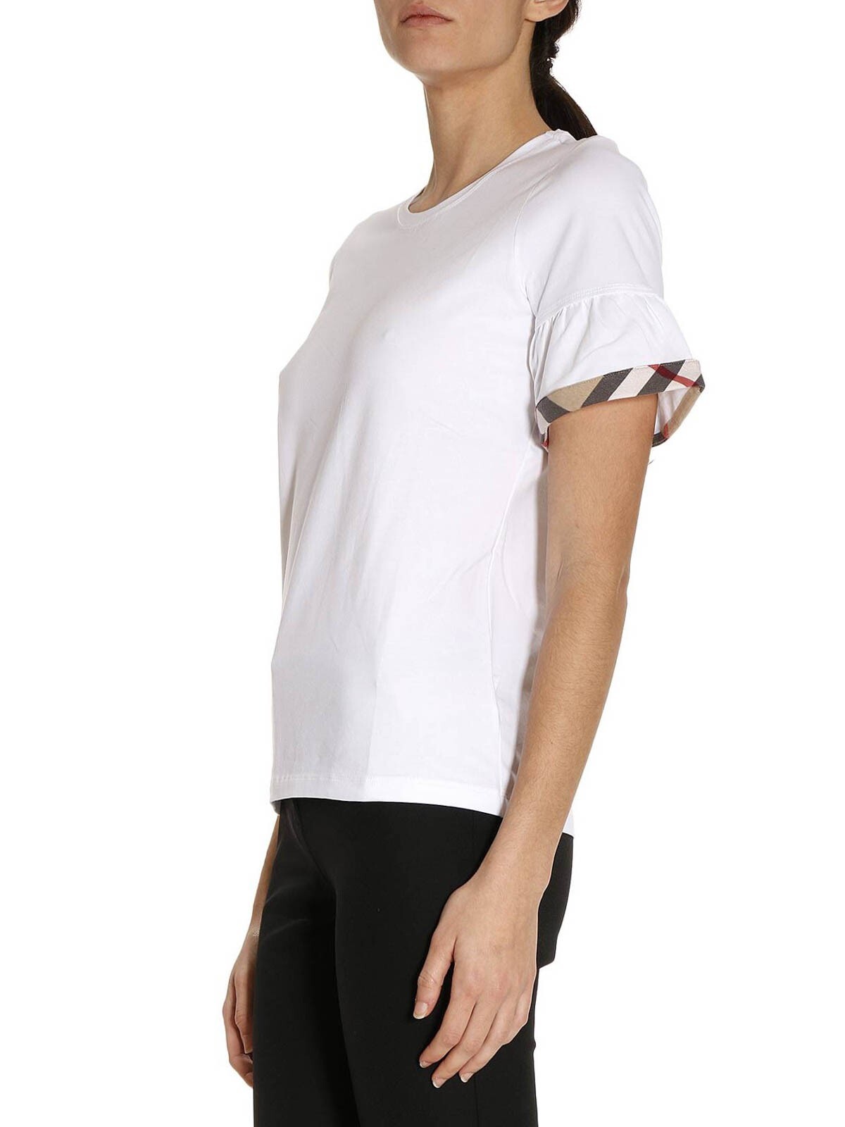 Women Burberry Puffed Sleeves White Cotton T-shirt Size M image 2