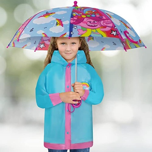 DreamWorks Trolls Kids Umbrella with Matching Rain Poncho for Girls Ages 4-7 - Picture 2 of 7
