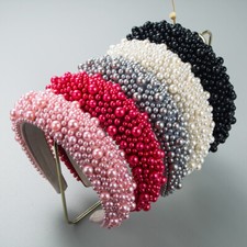 Headband Fashion Baroque Sponge Pearl Wide-Edged Women's Handmade Beaded