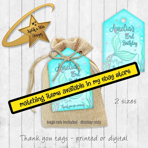 MERMAID TAIL PERSONALISED BIRTHDAY PARTY STICKERS DIGITAL YOU PRINT - Picture 5 of 6
