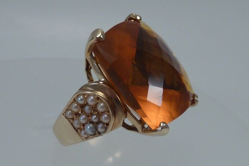 14K Yellow Gold Large 35 ct. Checkerboard Citrine… - image 4
