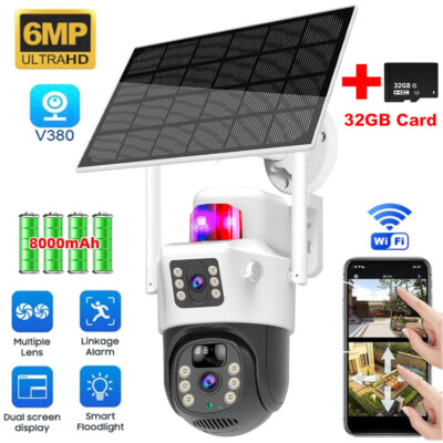 Solar Battery Powered Wireless WiFi Outdoor Pan/Tilt Home Security Camera System