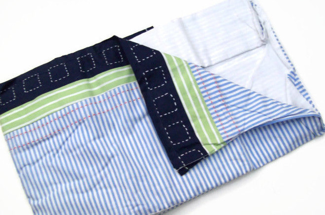 陶器納屋 キッズ ブルー ストライプ ファーム パッチ ベビー ベビーベッド ベッド スカート 新品