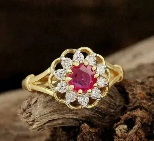 Art Deco 2.00Ct Round Ruby & Lab Created Diamond 925 Silver Engagement Ring