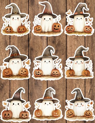 Boho Ghost In Witch Hat Die Cut Vinyl Stickers Scrapbooking Laptop Waterbottle 