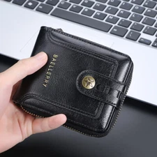 Men's Wallet Bifold Leather Purse Front Pocket ID Card Holder Zipper Billfold US