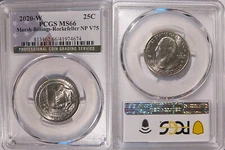 2020 W Marsh Billings Rockefeller NP Quarter 25c PCGS MS66 V75 Privy Mark 