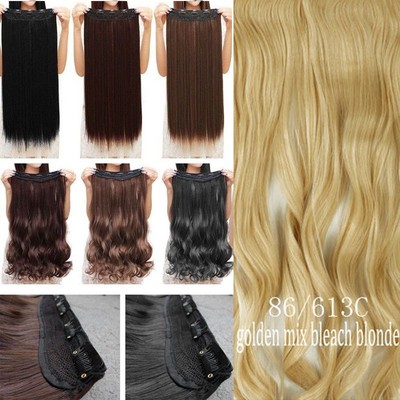 USA Mega Thick Clip In Hair Extensions One Piece Straight Curly Wavy As Human