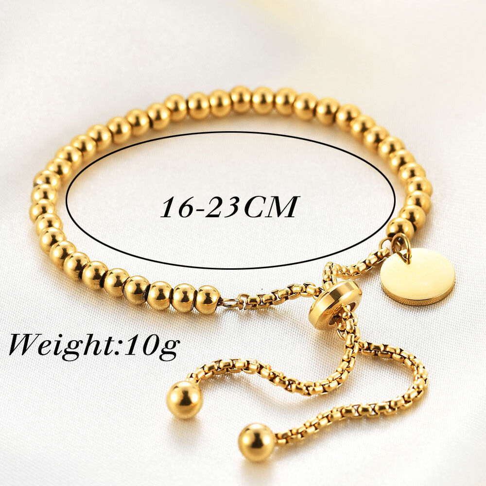 Ladies 18K Gold Plated Titanium Steel Chain Bead Ball Bracelet Cuff Gift AU