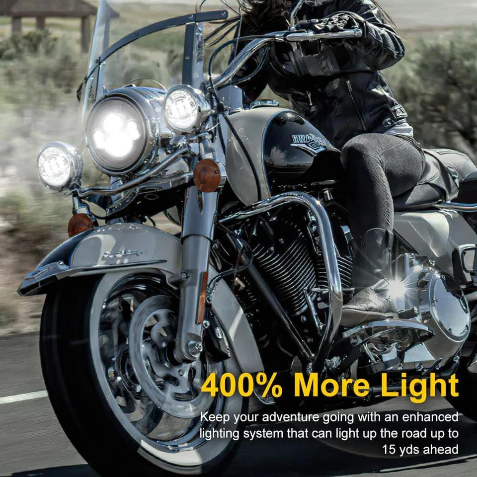 Faros LED cromados de 7" + luces de paso antiniebla de 4,5" para Harley Davidson Road King Foto 2 de 4