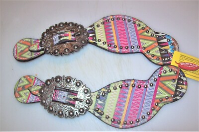 Sangles D'éperons Western Showman - Cuir De Qualité Avec Studs Métal - Neuf