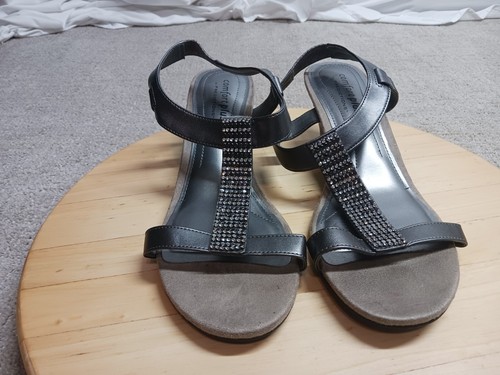 Comfort Plus Predictions Sandals Womens 10W Wide Embellished Wedge Heels Gray - Picture 3 of 17
