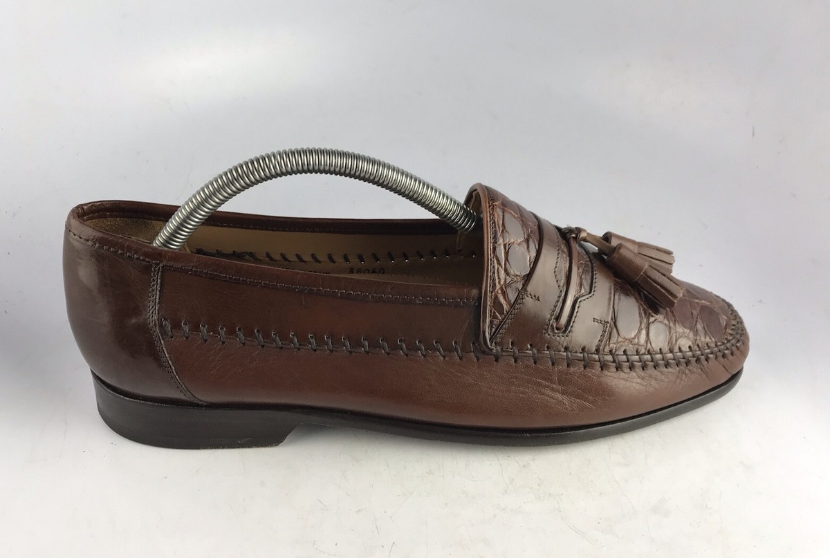 Mezlan brown genuine crocodile leather dress shoes made in Spain 9 m loafers Patina Calf/Crocodile Penny – Mezlan Warehouse main image 4