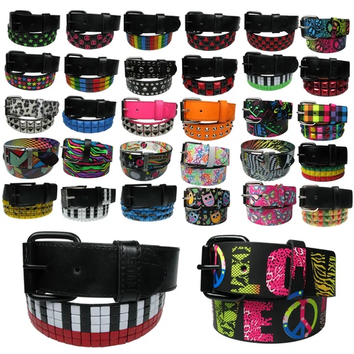 New Pyramid Conical Printed Studded Mens Womens Belt with Removable Buckles