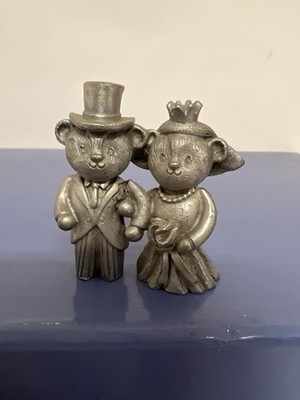 Spoontiques Pewter Bride & Groom Teddy Bear Figurine Wedding Couple S865