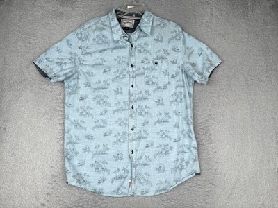 Flag & Anthem Shirt Mens LT Blue Short Sleeve Tropical Surf Button Up Chambray