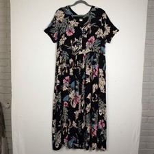 Vtg Maxi Dress Crinkle Fairy Grunge Dark Floral Romance Whimsigoth Witchy 90s L