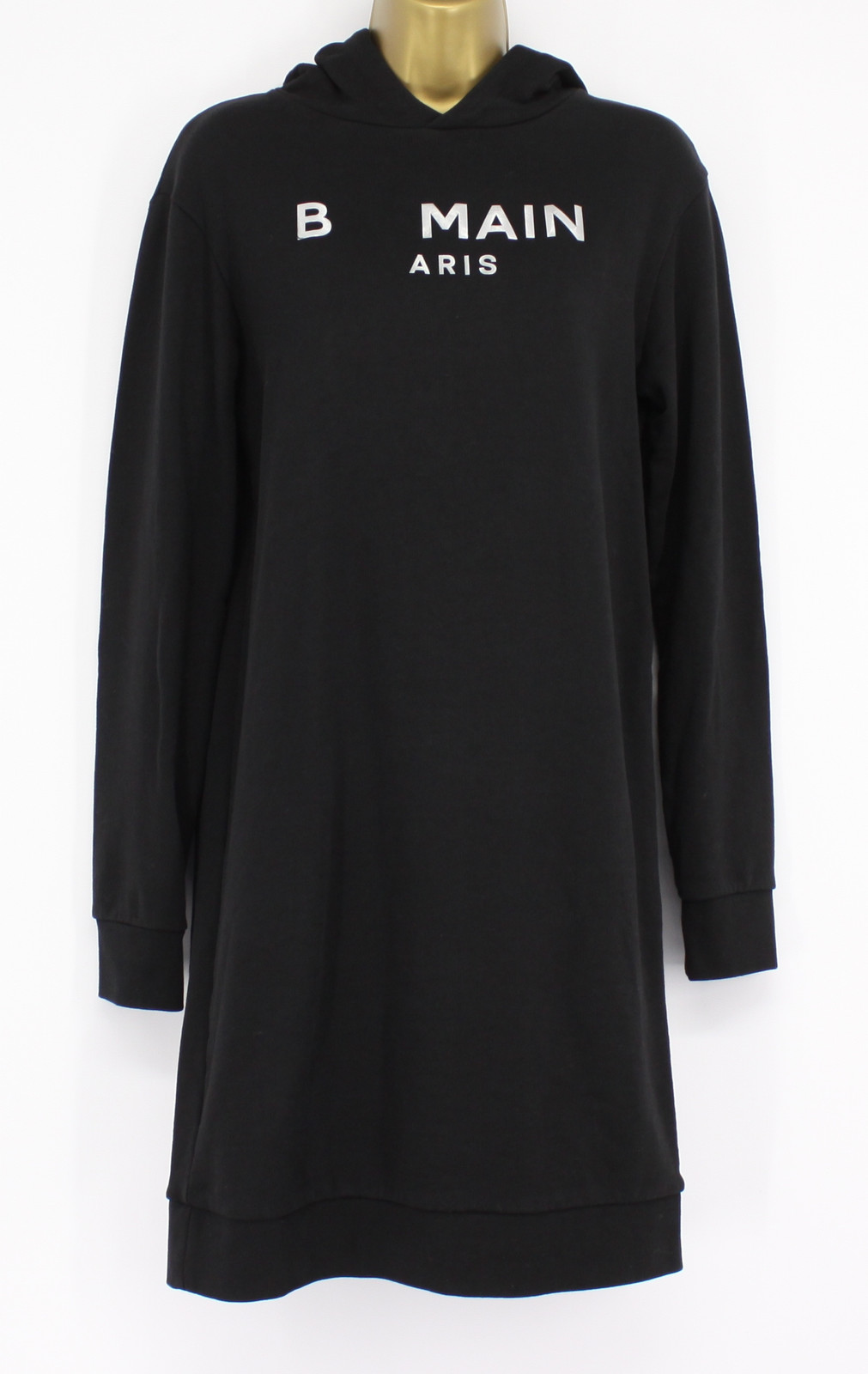 BALMAIN EMBOSSED LOGO GIRLS CHILDRENS HOODIE DRESS AGE 16 YRS BLACK RRP £704 AD