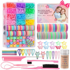 Hair Accessories for Girls, 1350P Colorful Hair Ties Set with 72P Hair Clips, Bo