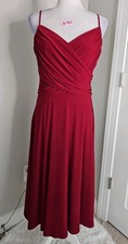 NINE WEST Red Sleeveless Midi Evening Dress Slinky Stretch V-Neck Formal Sz 10