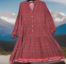Max Studio Dress M Red Flowy Rayon Hippy Boho Cottagecore Farmhouse Country Girl