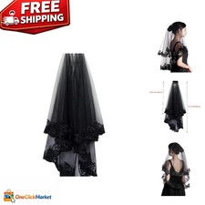 Classic Two-Tiered Black Lace Veil - Soft Tulle for Weddings  Special Occasions