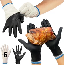 Raxwell BBQ Gloves - 6 Heat Resistant Cotton Liners + 100 Nitrile Food Prep Glov