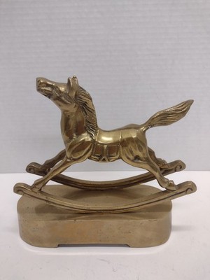 Vtg Solid Brass Horse Wind Up Musical Box W/Base Mcm Works Great