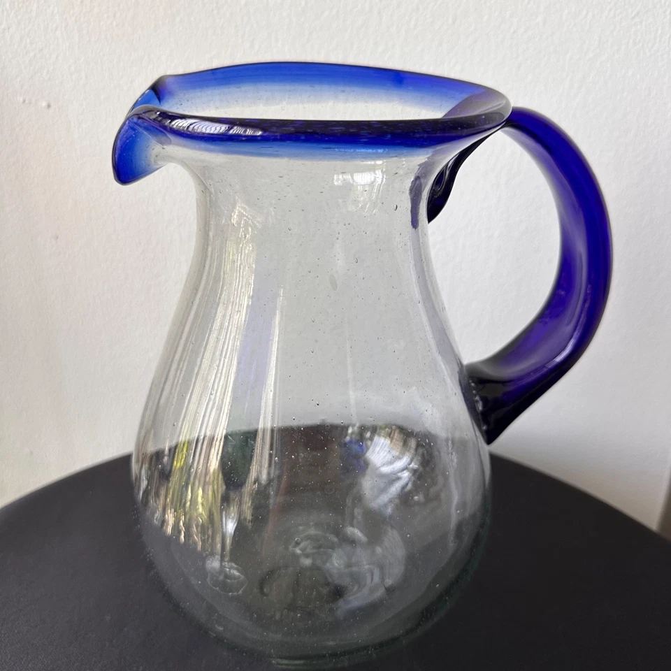 Juego de 2 copas vintage mexicanas de vidrio soplado a mano y verde azul cobalto Foto 3 de 4