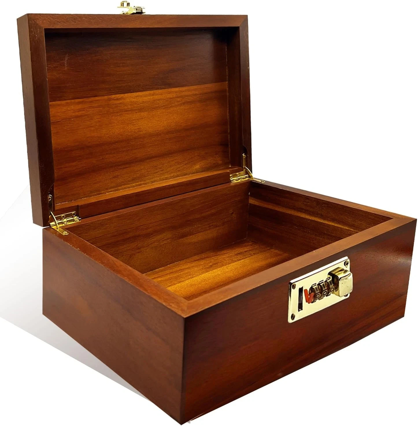 Large Wooden Box with Hinged Lid with Combination Lock,Wood Storage Box Decorati