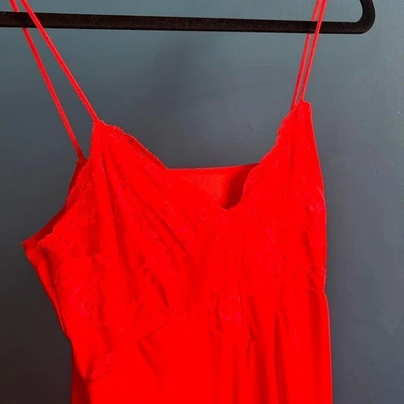 Vintage 60s Slip Dress Women's Size Medium Nancy King Lingerie Red Lace Maxi - Image 4 of 4