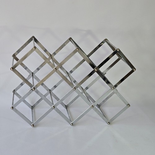 MCM-Style Expandable Folding Accordion Chrome Metal 10 Bottle Wine Rack - Picture 6 of 7